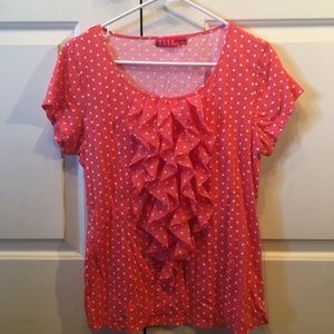 Long, ruffled, short sleeved womens blouse